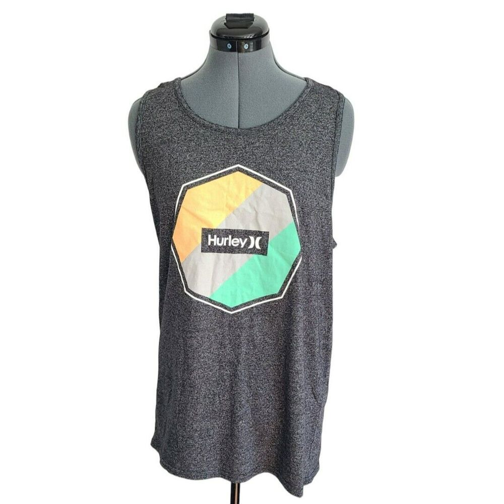Hurley Mens Tank Top Charcoal Gray Heather Geometric Graphic Logo Size S
